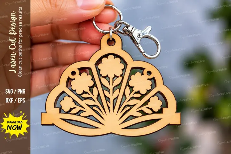 Fan Shape Floral Bouquet Art Deco Keychain Laser Cut SVG