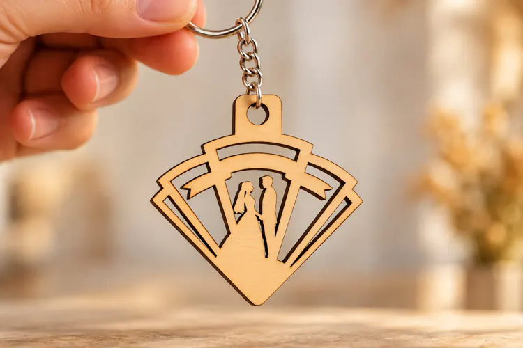 Fan Shape Wedding Couple Art Deco Keychain Laser Cut SVG
