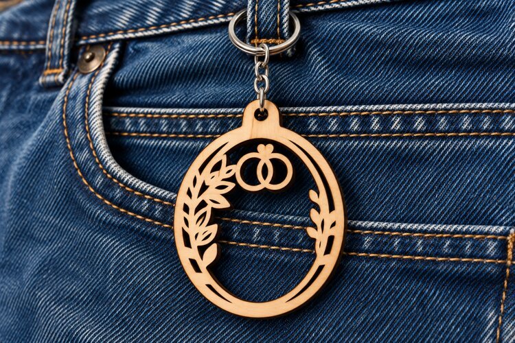 Oval Floral Rings Wedding Keychain Laser Cut SVG, Botanical example image 1