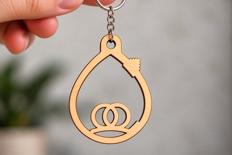 Teardrop Wedding Rings Crown Keychain Laser Cut SVG, Elegant example image 1