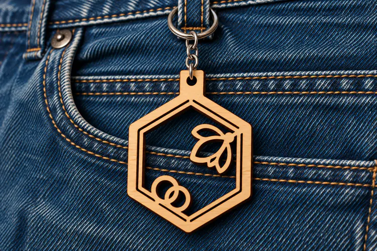 Hexagon Wedding Rings Floral Keychain Laser Cut SVG, Geometr