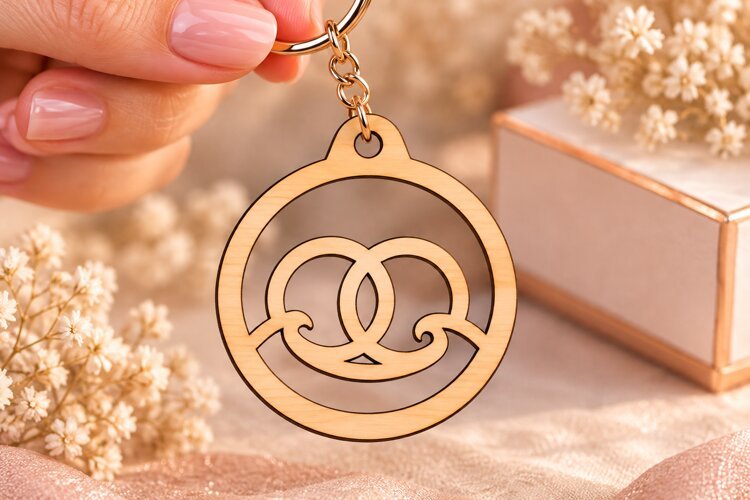 Round Interlocking Wedding Rings Keychain Laser Cut SVG example image 1