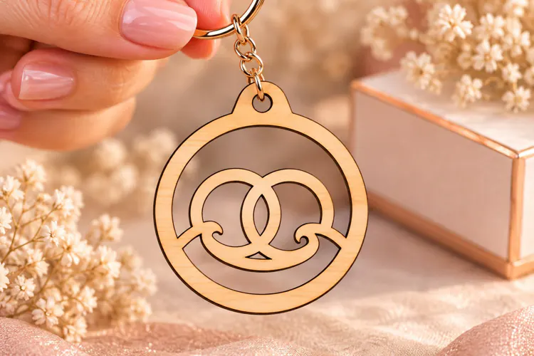 Round Interlocking Wedding Rings Keychain Laser Cut SVG