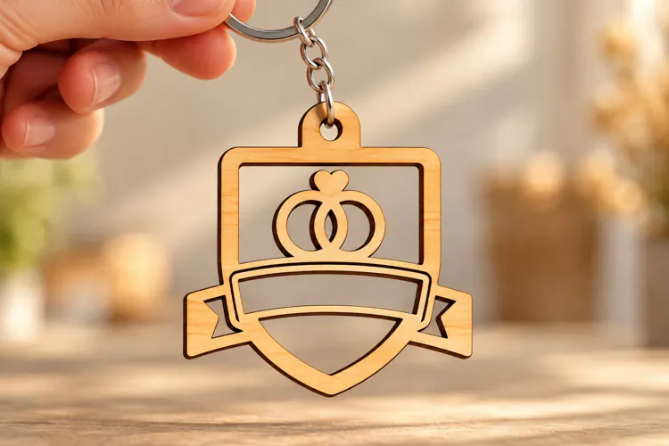 Shield Crown Wedding Rings Banner Keychain Laser Cut SVG