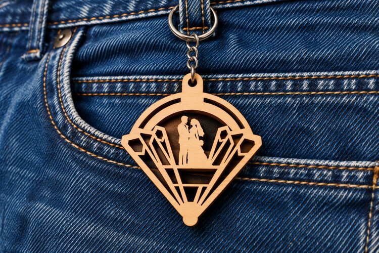 Fan Shape Wedding Couple Landscape Keychain Laser Cut SVG example image 1