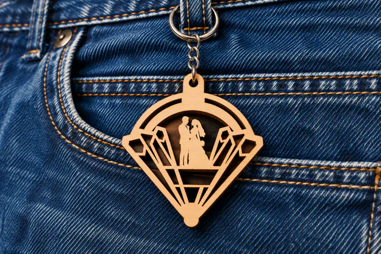 Fan Shape Wedding Couple Landscape Keychain Laser Cut SVG