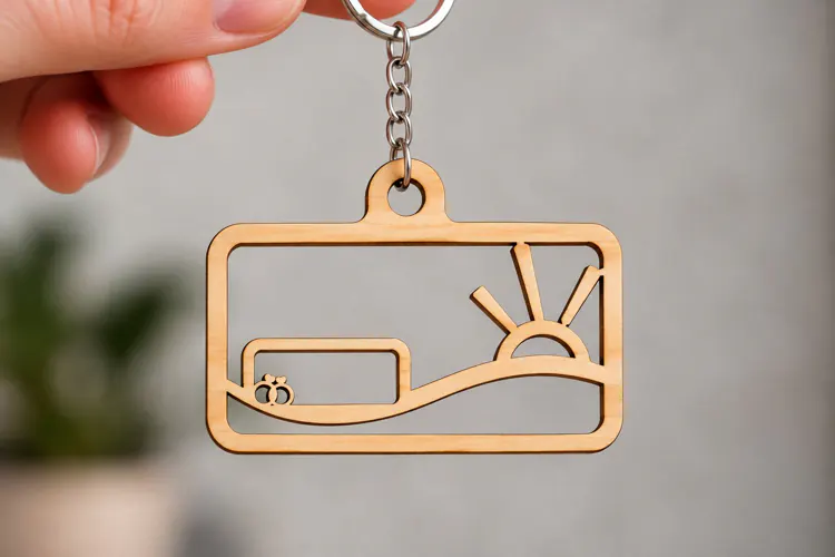 Rectangle Sunset Landscape Keychain Laser Cut SVG, Scenic