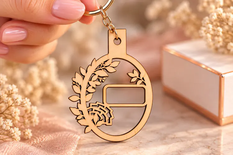Round Floral Label Frame Keychain Laser Cut SVG, Botanical