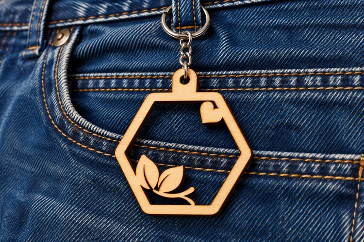 Hexagon Butterfly Heart Geometric Keychain Laser Cut SVG example image 1