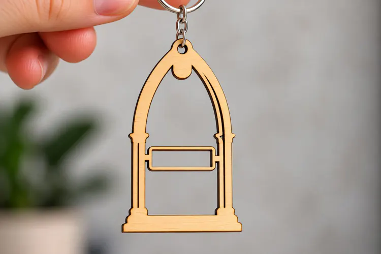 Arch Window Scroll Keychain Laser Cut SVG, Elegant Wooden Ke
