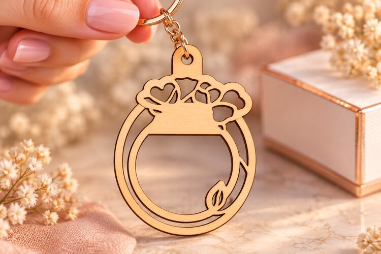 Round Floral Bouquet Rose Keychain Laser Cut SVG, Botanical example image 1