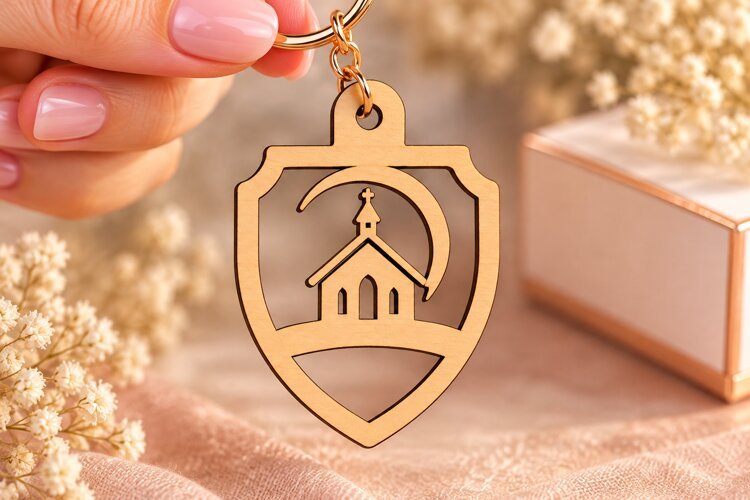 Shield Church Crescent Moon Keychain Laser Cut SVG, Religiou example image 1