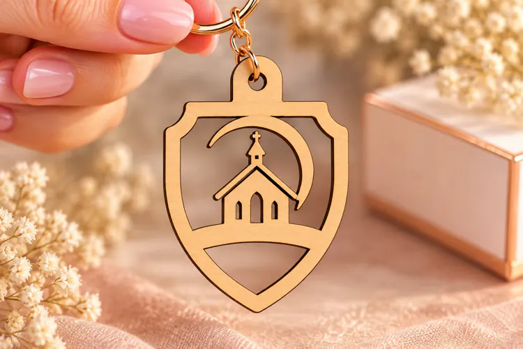 Shield Church Crescent Moon Keychain Laser Cut SVG, Religiou
