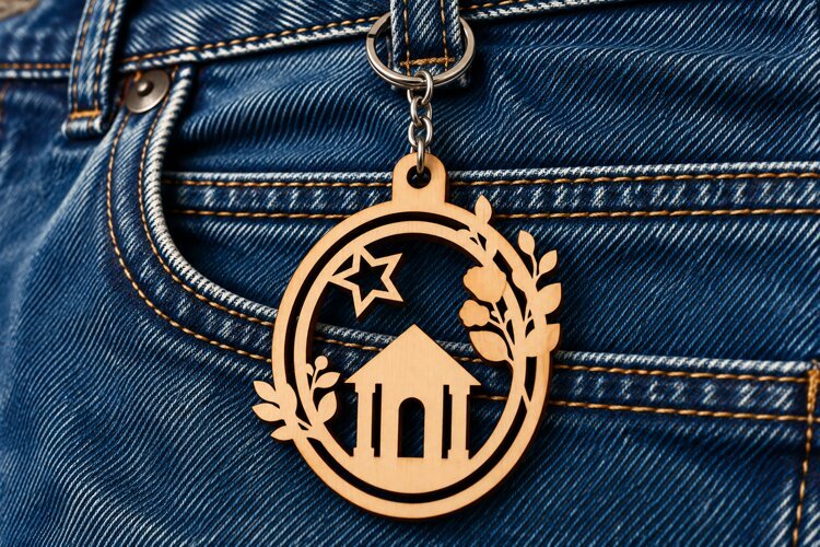 Round Floral House Nature Keychain Laser Cut SVG, Botanical example image 1