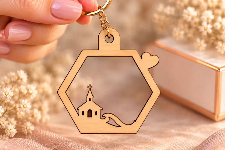 Hexagon Church Nature Landscape Keychain Laser Cut SVG