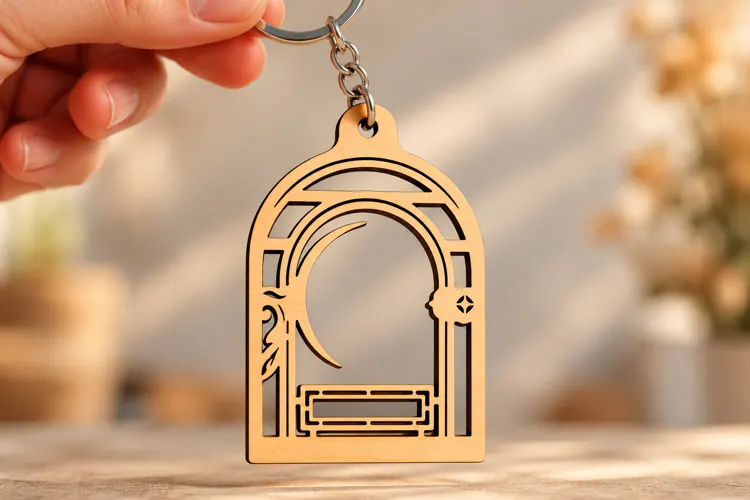 Arch Moon Scroll Window Keychain Laser Cut SVG, Celestial