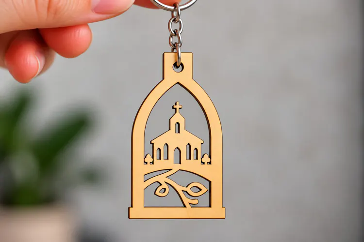 Arch Church Botanical Branch Keychain Laser Cut SVG, Religio