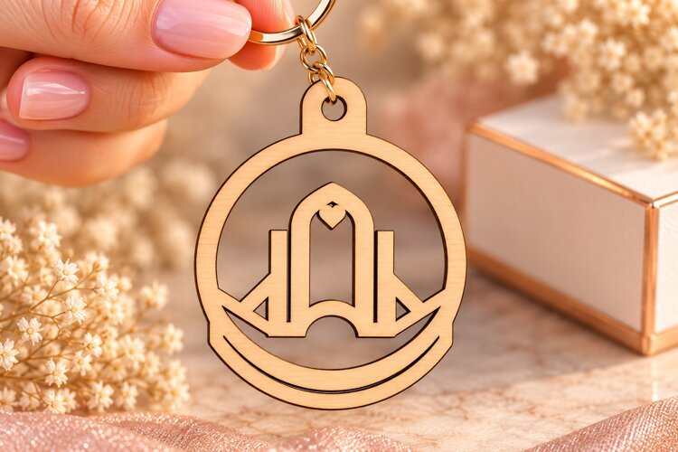 Round Architecture Bridge Landscape Keychain Laser Cut SVG, example image 1