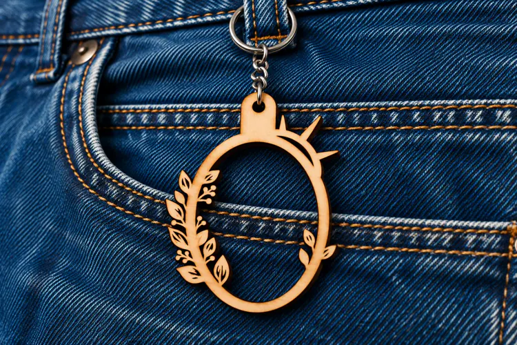 Oval Floral Branch Star Keychain Laser Cut SVG, Botanical Ke