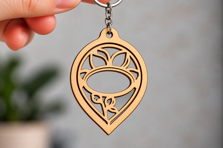 Teardrop Crown Leaf Architecture Keychain Laser Cut SVG, Ele example image 1