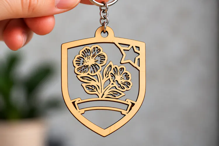 Shield Floral Rose Star Keychain Laser Cut SVG, Botanical