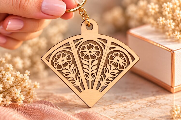 Fan Shape Floral Panel Multi Bouquet Keychain Laser Cut SVG example image 1