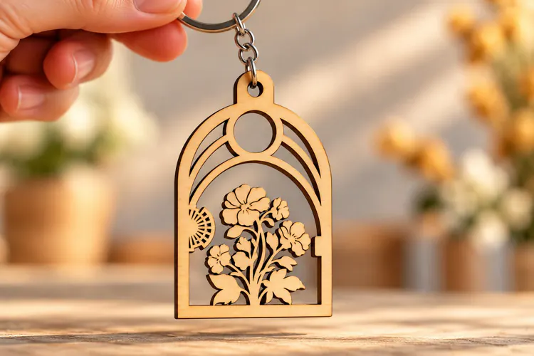 Arch Floral Pot Window Keychain Laser Cut SVG, Botanical