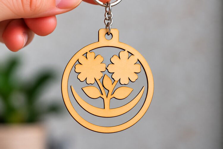 Round Floral Moon Flower Keychain Laser Cut SVG, Circular example image 1