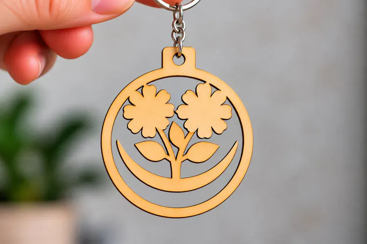 Round Floral Moon Flower Keychain Laser Cut SVG, Circular