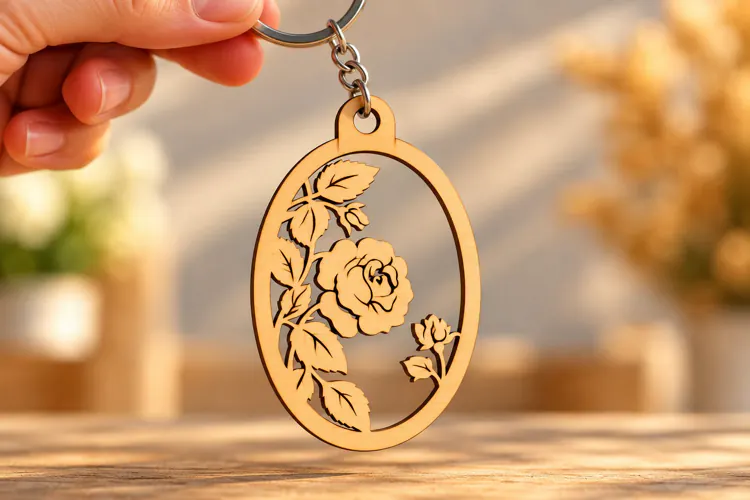 Oval Floral Rose Botanical Keychain Laser Cut SVG, Nature