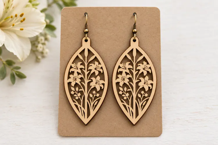 Oval Floral Botanical Wooden Earrings Laser Cut SVG, Nature