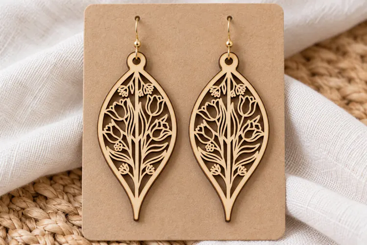 Oval Floral Botanical Wooden Earrings Laser Cut SVG, Nature
