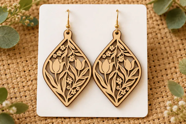 Diamond Floral Tulip Wooden Earrings Laser Cut SVG, Geometri
