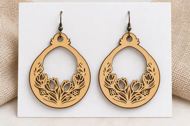 Round Open Floral Meadow Wooden Earrings Laser Cut SVG, Circ