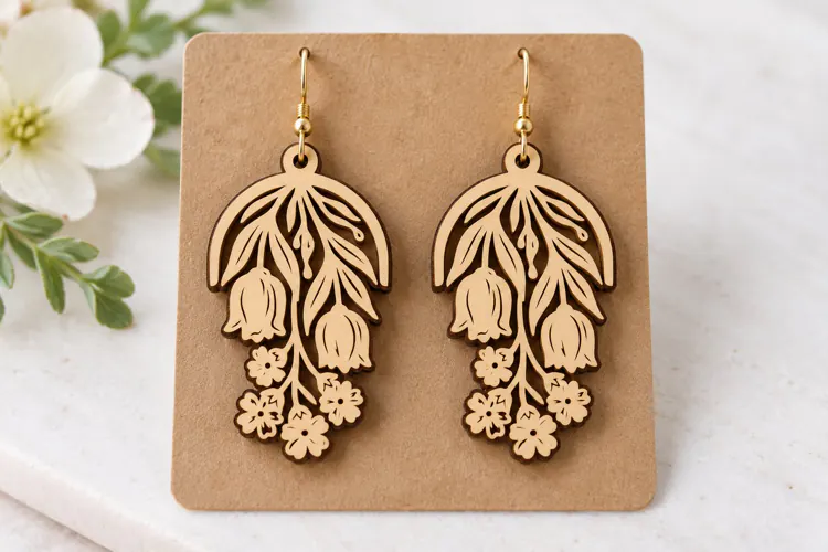 Arch Floral Tulip Wooden Earrings Laser Cut SVG, Botanical