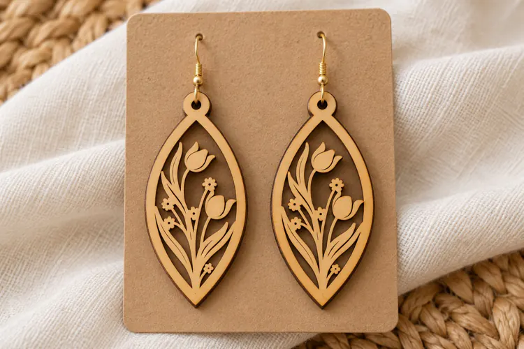 Diamond Floral Tulip Wooden Earrings Laser Cut SVG, Geometri
