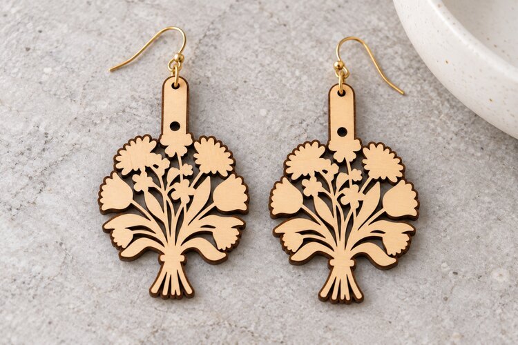 Bell Floral Tulip Wooden Earrings Laser Cut SVG, Botanical example image 1
