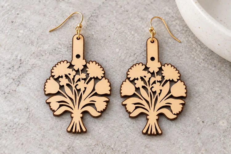 Bell Floral Tulip Wooden Earrings Laser Cut SVG, Botanical