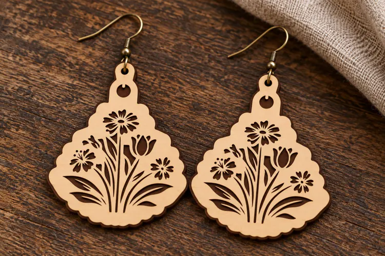 Diamond Floral Meadow Wooden Earrings Laser Cut SVG, Geometr