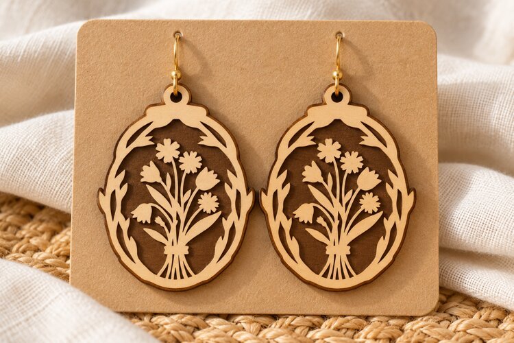 Arch Floral Window Pane Wooden Earrings Laser Cut SVG, Botan example image 1
