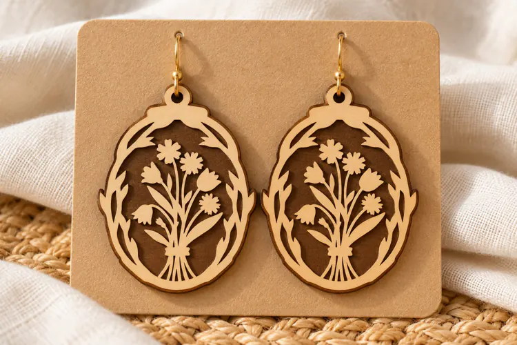 Arch Floral Window Pane Wooden Earrings Laser Cut SVG, Botan