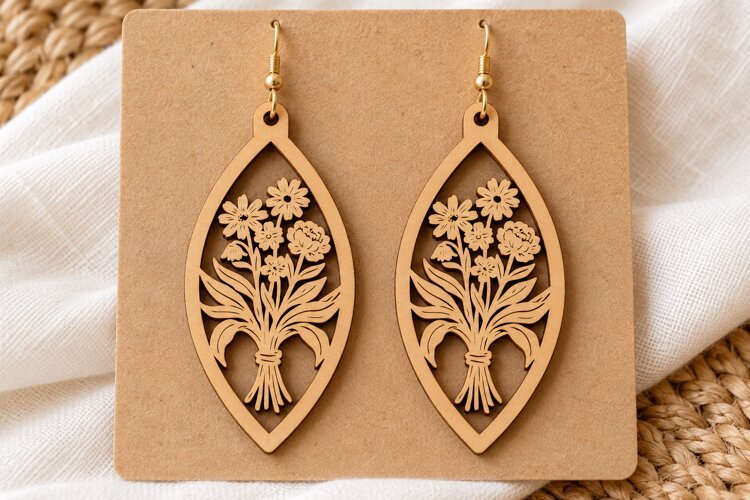 Diamond Floral Meadow Wooden Earrings Laser Cut SVG, Geometr example image 1