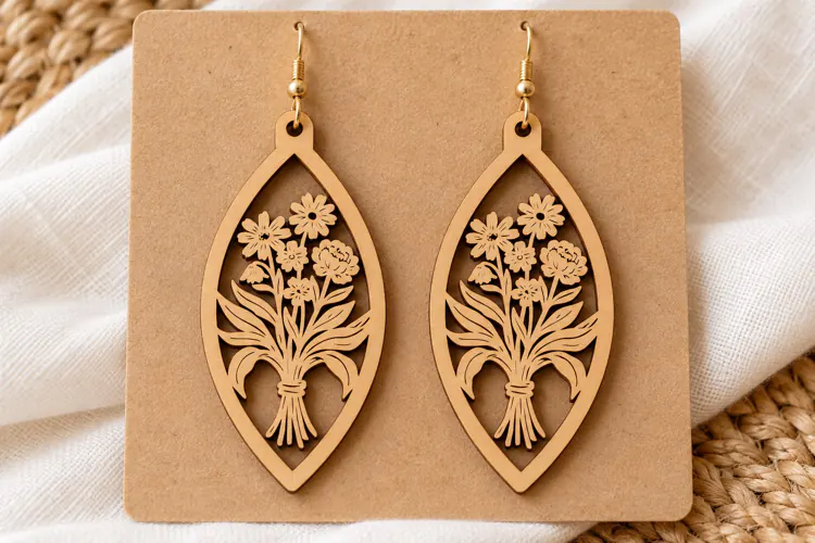 Diamond Floral Meadow Wooden Earrings Laser Cut SVG, Geometr