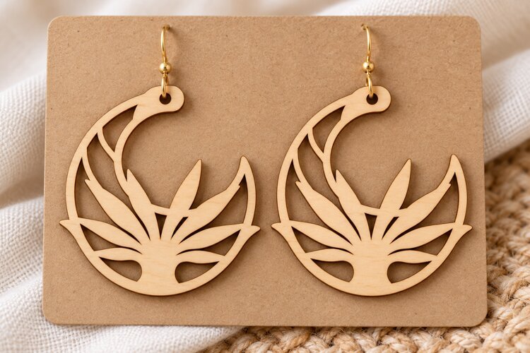 Crescent Moon Agave Desert Plant Wooden Earrings Laser Cut example image 1