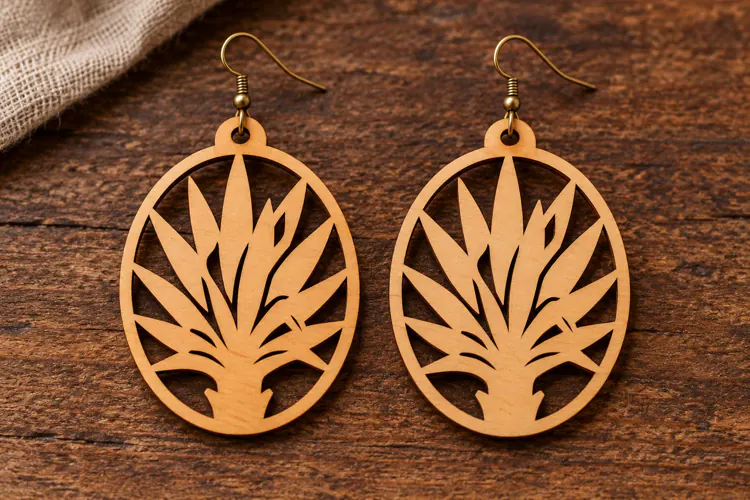 Oval Agave Desert Plant Wooden Earrings Laser Cut SVG, Botan