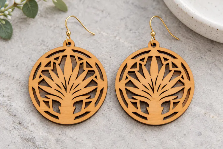 Round Agave Desert Plant Wooden Earrings Laser Cut SVG