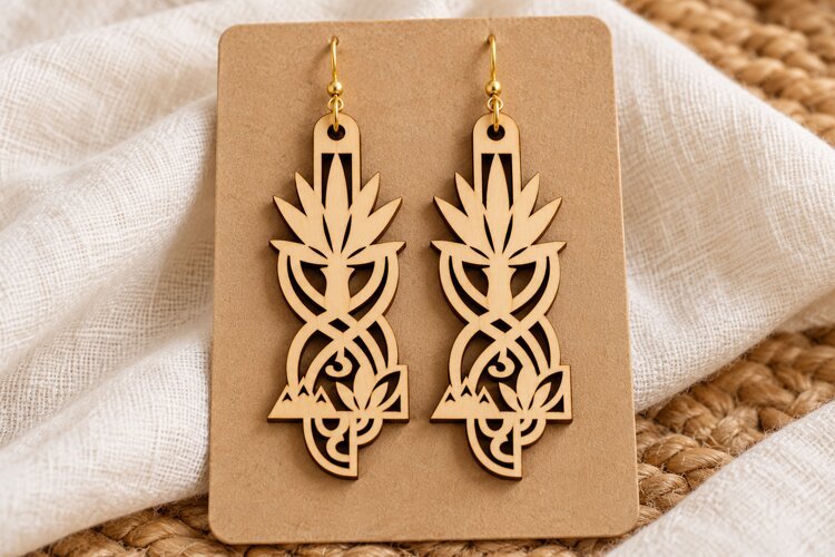 Long Botanical Celtic Vine Wooden Earrings Laser Cut SVG, Dr example image 1