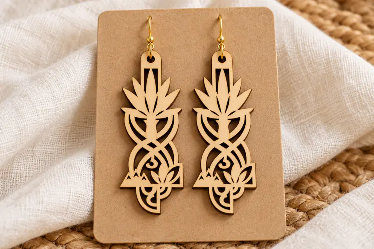Long Botanical Celtic Vine Wooden Earrings Laser Cut SVG, Dr