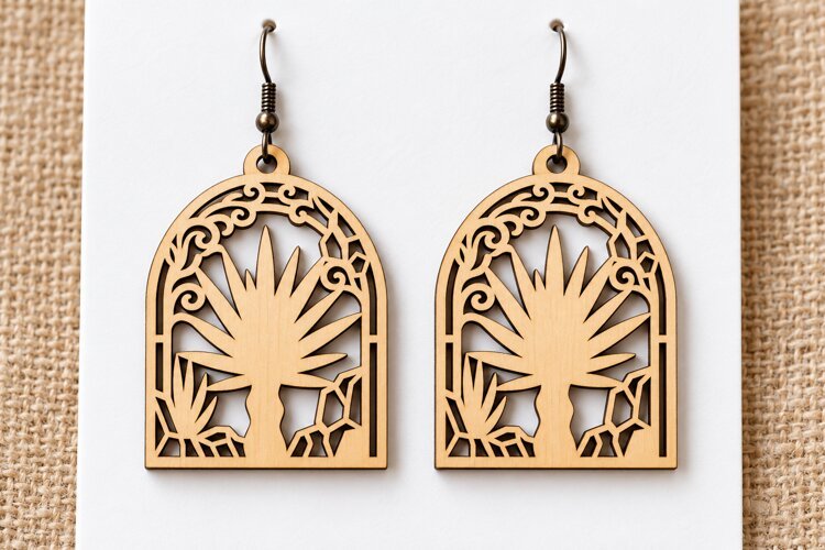 Arch Agave Desert Plant Window Wooden Earrings Laser Cut SV example image 1