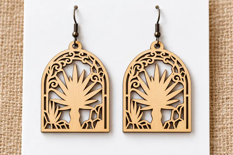 Arch Agave Desert Plant Window Wooden Earrings Laser Cut SV